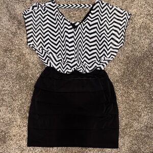 Sweet Storm Black and White Chevron Mini Dress